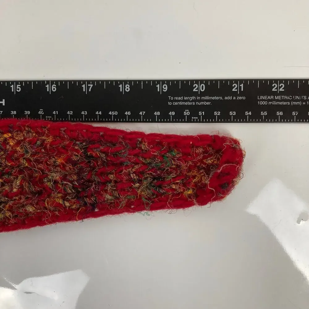 Rising Tide Wool Silk Blend Knit Headband Red Black Flower Fleece Lined Nepal